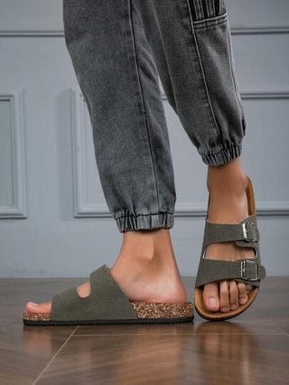 حذاء صنادل مسطح خارجي بقاع من الفلين بدون انزلاق موديل 2024 ، متنوع وملائم للشاطئ ، بطراز بيركينستوك