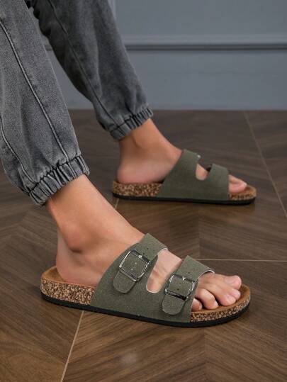 حذاء صنادل مسطح خارجي بقاع من الفلين بدون انزلاق موديل 2024 ، متنوع وملائم للشاطئ ، بطراز بيركينستوك