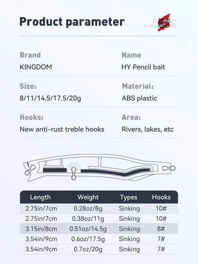 KINGDOM قلم رصاص صناعي طعم صيد السمك من KINGDOM HY بأوزان 8جم و 11جم و 14.5جم و 17.5جم و 20جم و 25جم، طعم قابل للغط في البحر للأسماك البحرية ، طعم رصاص طويل المدى