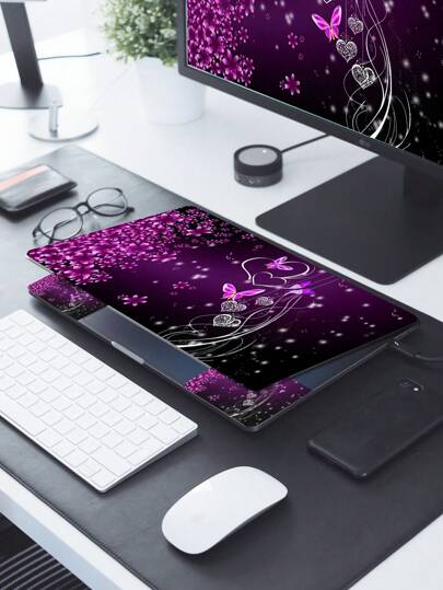 غطاء ملصق لحماية جهاز الكمبيوتر المحمول 15.6 بوصة، ملصق جلد ديكوري، مضاد للماء، قابل للنقل، بتصميم فني وجميل للفراشة، يتضمن 2 وسادتي معصم