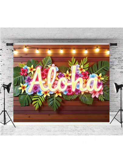 1 قطعة خلفية التصوير لحفلة الصيف، ألواح خشبية بطراز ريفي بتصميم أوراق النخيل الاستوائية، متعددة الاستخدامات بدون حاجة للكهرباء، مناسبة لأحداث الشاطئ الهاواي والحفلات والزفاف، خلفية ديكور بانر من الفينيل