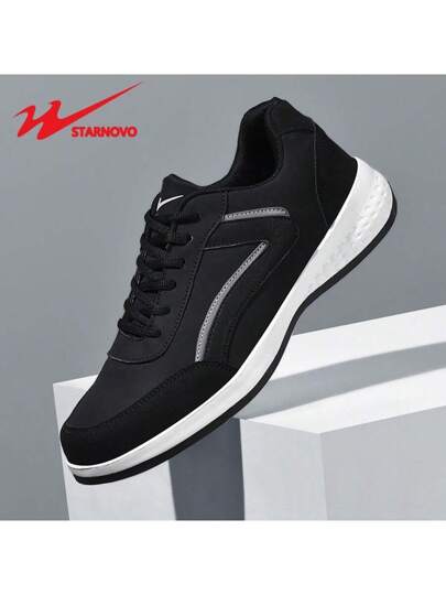 STARNOVO أحذية رياضية رجالية ذات نجمتين ، بنعل مطاطي مضاد للانزلاق وبطانة قماشية تنفس ، تصميم أنيق منخفض يتداخل باللون الأسود والأبيض، مناسبة للأنشطة اليومية والرياضية مثل الجيم والجري والتمارين، أحذية رياضية متينة وسلسة مثالية لعشاق اللياقة البدنية