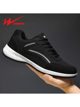 STARNOVO أحذية رياضية رجالية ذات نجمتين ، بنعل مطاطي مضاد للانزلاق وبطانة قماشية تنفس ، تصميم أنيق منخفض يتداخل باللون الأسود والأبيض، مناسبة للأنشطة اليومية والرياضية مثل الجيم والجري والتمارين، أحذية رياضية متينة وسلسة مثالية لعشاق اللياقة البدنية