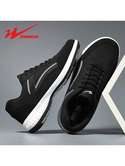 STARNOVO أحذية رياضية رجالية ذات نجمتين ، بنعل مطاطي مضاد للانزلاق وبطانة قماشية تنفس ، تصميم أنيق منخفض يتداخل باللون الأسود والأبيض، مناسبة للأنشطة اليومية والرياضية مثل الجيم والجري والتمارين، أحذية رياضية متينة وسلسة مثالية لعشاق اللياقة البدنية