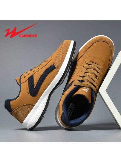 STARNOVO أحذية رياضية رجالية - بطانة قابلة للتنفس وقاعدة مطاطية مانعة للانزلاق، بتصميم سهل الارتداء باللونين البني والأسود بأعلى منخفض - أحذية كاجوال ورياضية للاستخدام اليومي والجيم والجري والنشاط البدني، أحذية ناعمة وقوية الأطراف وملائمة لهواة اللياقة ال