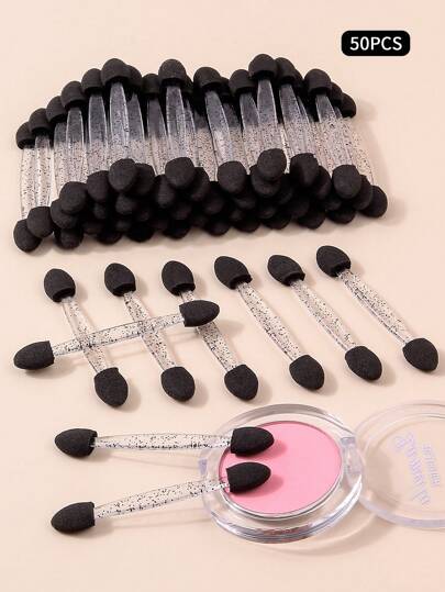 10/20/50 فرشاة فن الأظافر ذات الوجهين باللونين الوردي والأسود متعددة الاستخدامات ، أداة تطبيق مسحوق الأظافر، قطع إسفنجية ،أدوات ولوازم الأظافر، أدوات تلوين