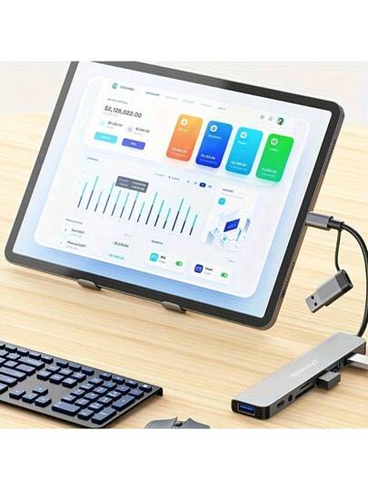 WOWSSYO موزع USB C 8 في 1 ماركة Wowssyo، أدوات: 3.5 مم صوت، USB 3.0/2.0، نوع C، كارت SD/TF، محول USB C، مناسب للكمبيوتر والهواتف المحمولة والأجهزة اللوحية