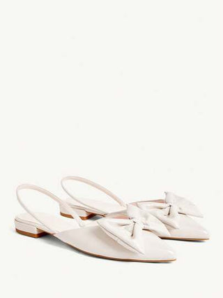 CUCCOO CHICEST نساء الربيع/الصيف جديدة مبالغ العقدة الكبيرة نصف مدبب قدم جميل أنيق سيدة جلد أبيض لامع منخفض، مناسب للذهاب إلى العمل/الحفلات/تناول شاي بعد الظهر