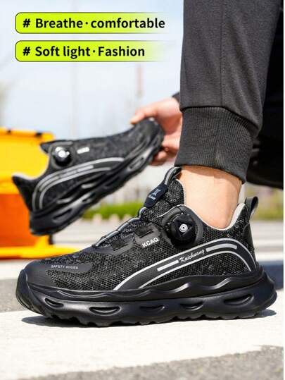 أحذية أمان للرجال مع أصابع قدم من الصلب، مضادة للثقب، مضادة للكسر، قابلة للتنفس، خفيفة الوزن، مناسبة لمواقع البناء، أحذية حماية أمان