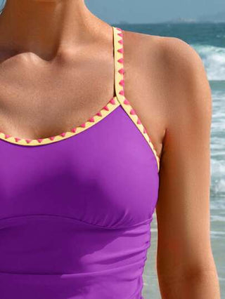 طقم تانكيني حريمي Swim Lushoire ملابس علوية ملابس علوية صيفي بتريم باللون المتباين للنساء لبسة سباحة علوية