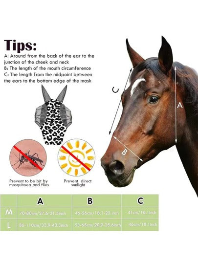 (مقاس ام ، ال ) قناع وجه على الطراز الأزياء بنمط الفهد الليكرا، قابل للتنفس ومريح، مكافح للبعوض بتصميم رأس الحصان، ملحقات ركوب