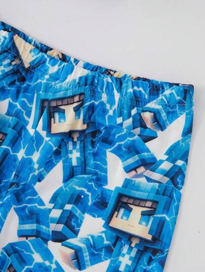 طقم قصير الأكمام من قميص تي شيرت وشورت مطبوع به شخصية آدم البرق للأولاد للراحة المنزلية، موديل أنيق مكون من 2 قطعة