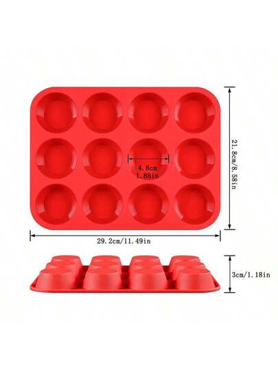 صينية الكب كيك السيليكون - 12 كوب، صينية الكب كيك السيليكون العادية، غير لاصقة، سيليكون رائع لصنع الكعك والفطائر والخبز ، وآمنة للغسل في غسالة الأطباق