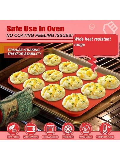 صينية الكب كيك السيليكون - 12 كوب، صينية الكب كيك السيليكون العادية، غير لاصقة، سيليكون رائع لصنع الكعك والفطائر والخبز ، وآمنة للغسل في غسالة الأطباق
