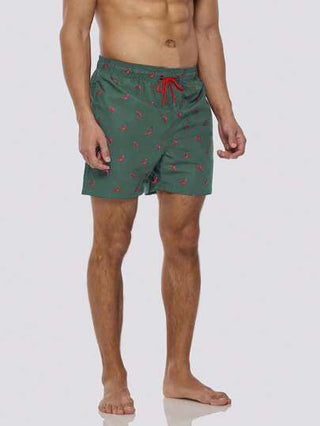 Manfinity Swimmode شورت شاطئ بجيب وسحاب في الخصر مطبوع بطباعة فلفل حار، مناسب للصيف، هاواي