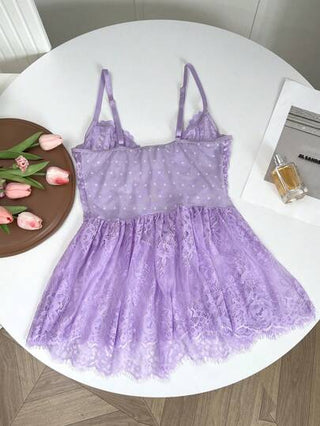 لانجيري حريمي FloralLove ثوب نوم نسائي جذاب وأنيق مزين بالدانتيل والفيونكة