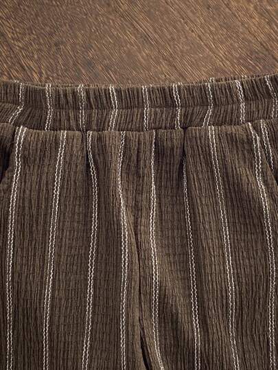 SHEIN Vintaside Kids بناطيل مخطط للأولاد الرضع، متعددة الاستخدامات ومريحة لجميع الفصول، يمكن ارتداؤها مع أي نمط من القمصان