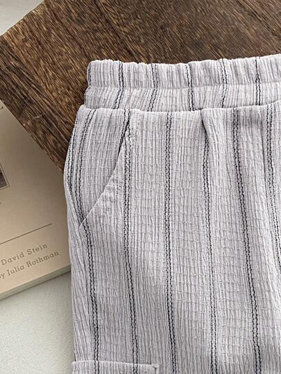 SHEIN Vintaside Kids سراويل مخططة للرضع, مريحة ومتعددة الاستخدامات لجميع الفصول ، مناسبة للتنسيق مع أي قطعة علوية