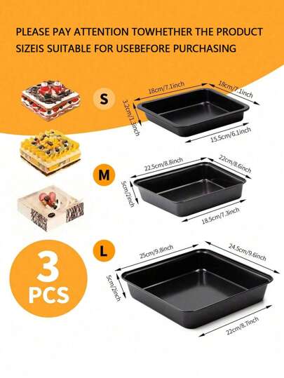 3 قطع/ 1 قطعة صينية خبز عميقة مربعة الشكل، طقم قوالب كيك، صينية خبز غير لاصقة، صينية خبز، إكسسوارات لفرن الخبز، أدوات خبز، أجهزة مطبخ، أواني مطبخية