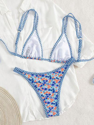 Swim Mod بيكيني قطعتين بطبعة ثمار صيفية مثيرة بألوان مت ضادة مع أربطة، ملابس علوية وسفلي