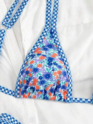 Swim Mod بيكيني قطعتين بطبعة ثمار صيفية مثيرة بألوان مت ضادة مع أربطة، ملابس علوية وسفلي