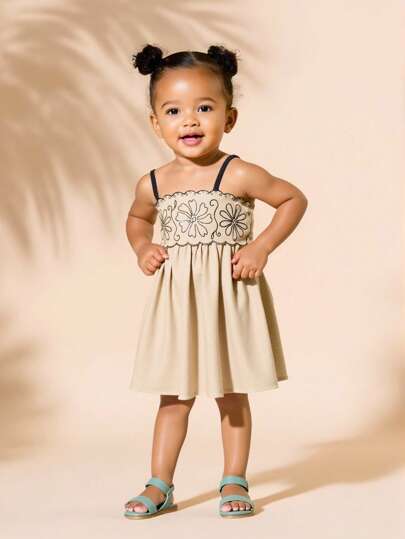 فساتين بيبي فستان حمالة مطرز منسوج للبنات الصغيرات