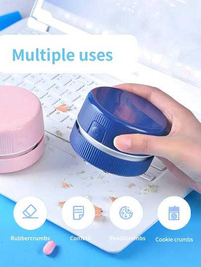 قطعة واحدة مكنسة كهربائية منضدية صغيرة مصنوعة من مادة ABS خفيفة الوزن وقوية، مناسبة للأطفال في المدرسة لامتصاص نشارة الأقلام والممحاة والورق والغبار. مكنسة منضدية للمكتب تعمل بزر واحد (تحتاج إلى تحضير بطاريتين)
