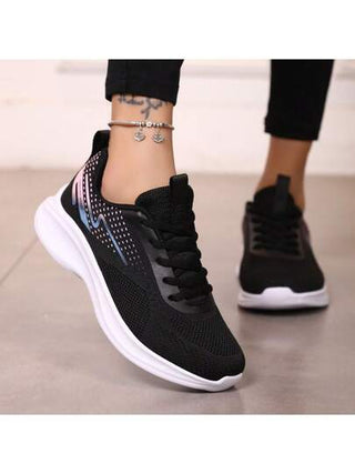 أحذية رياضية نسائية ذات شبكة تنفس جديدة لكافة المواسم، أحذية جري خفيفة الوزن برباط أسود وأبيض