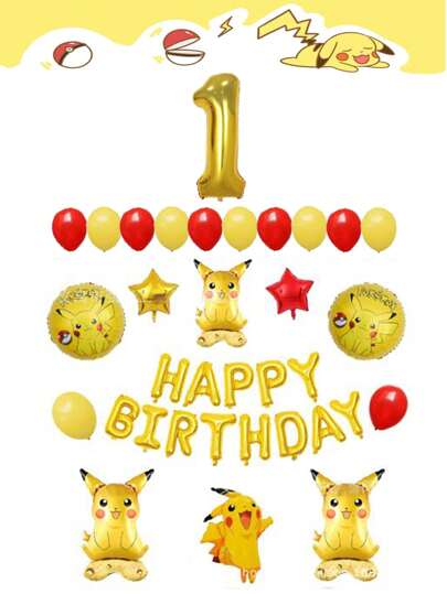 pokemon مجموعة بالونات عيد ميلاد على شكل بيكاتشو، ديكورات حفلة جديدة بموضوع بيكاتشو