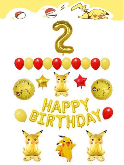 pokemon مجموعة بالونات عيد ميلاد على شكل بيكاتشو، ديكورات حفلة جديدة بموضوع بيكاتشو