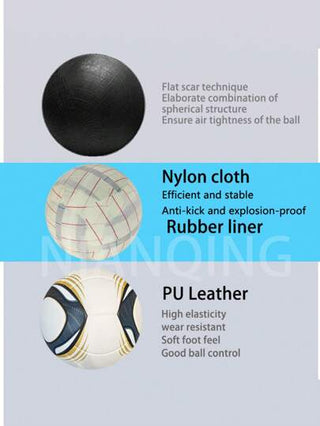 قطعة واحدة كرة كلاسيكية قياسية بربط حراري بدون درزات، من جلد البولي يوريثان المقوى مانع للانزلاق ومقاوم للتآكل بطبقة بطانة من مطاط البوتيل المقوى، متصلب ولا يتشوه بسهولة ذو مطاطية عالية وسهل الركل، مناسب للبالغين والشباب للتدريب والمنافسة، كرة قدم احترافي