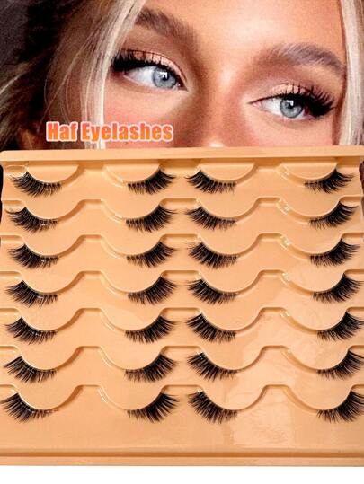 نصف رموش العين على شكل عين القط، 14 زوج من رموش صناعية ناعمة وفاخرة طبيعية المظهر، شريط شفاف، إكسنشن رموش مستحضرات مكياج 3D من مادة الطرف