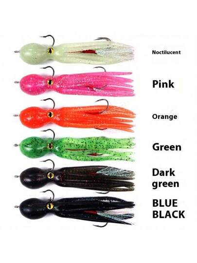 6 قطع من خطاطيف الصيد باشكال أخطبوط ذات أوزان رصاصية وطعوم مزدوجة من الحديد للحبار ، طعوم ناعمة للصيد في مياه البحر من على متن القوارب