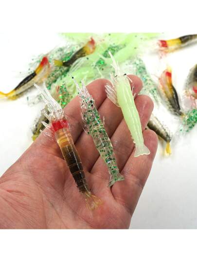1 مجموعة من 10 قطع طعم مبهم للروبيان من البلاستيك الناعم بطول 8 سم وزن 3.6 جرام، إكسسوارات صيد، تضيء في الظلام، طعم حقيقي مناسب للمياه المالحة والعذبة
