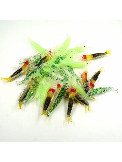 1 مجموعة من 10 قطع طعم مبهم للروبيان من البلاستيك الناعم بطول 8 سم وزن 3.6 جرام، إكسسوارات صيد، تضيء في الظلام، طعم حقيقي مناسب للمياه المالحة والعذبة