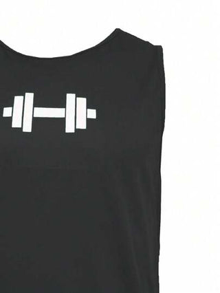 Manfinity Sport PWRUP تنك توب يومي للياقة البدنية من الرجال بطبعة الأثقال ذو رقبة دائرية، ملابس التمرين والجري