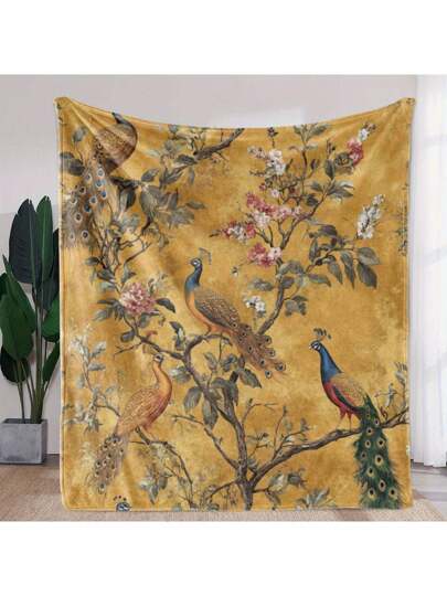 بطانية من الصوف وبطبعة أزهار طاووس عتيقة، طرية ودافئة، من البوليستر المحبوك، مناسبة للأريكة والسرير والمكتب والتنويم والتخييم والسفر ، بطانية هدية للجميع مع كل الفصول