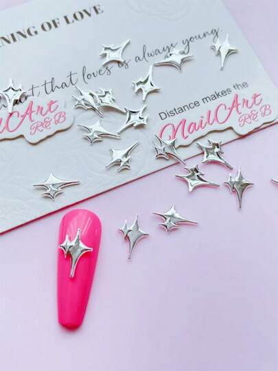 20 قطعة لوازم الأظافر، مصنوعة من سبيكة الزنك ذات شكل نجمي، تميمة الأظافر، مناسبة لصنع فن الأظافر، بنمط معدني بسيط، إكسسوارات ديكورية DIY للفتيات الصغيرات ، بتشطيب مطفي وبراق، مناسبة للأظافر الطويلة والقصيرة والُوداعية والفرنسية