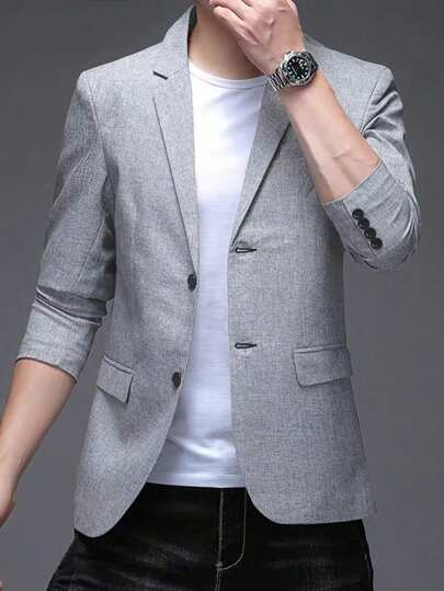 بليزر رمادي كاجوال للرجال ، جاكيت بذلة للرجال ، بدلة رسمية كاجوال متوسطة الموسم