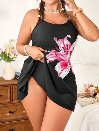 SHEIN Swim Curve طقم بكيني بمقاس كبير بقطعتين من النساء طباعة زهرية مجسمة مع سروالات خصر عالي، ملابس سباحة موضة للربيع/الصيف