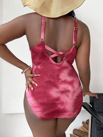 Slaydiva بدلة السباحة قطعة واحدة مطبوع عليها طباعة التعادل، رقبة دائرية مخدد، مقاس كبير