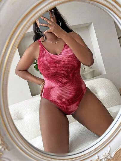 Slaydiva بدلة السباحة قطعة واحدة مطبوع عليها طباعة التعادل، رقبة دائرية مخدد، مقاس كبير