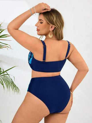 Swim Lushoire طقم للسيدات ذوات الأحجام الكبيرة قطعتين، كامسول بتصميم مشجر مع جزء سفلي مثلثي للبذلة السباحة، للإجازة