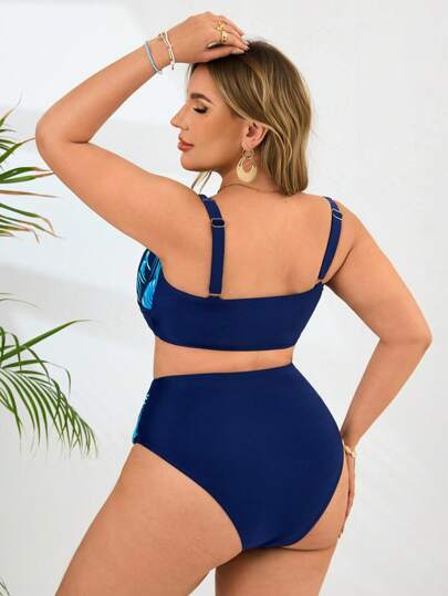 Swim Lushoire طقم للسيدات ذوات الأحجام الكبيرة قطعتين، كامسول بتصميم مشجر مع جزء سفلي مثلثي للبذلة السباحة، للإجازة