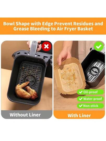 200 قطعة ورق شمع ورقي قابل للتخلص منه مصنوع من لب الخشب لملحقات الشواية الهوائية ، أواني الجبن والبخار قطع اكسسوارات الشواية الهوائية، ورق خبيز للشواية الهوائية