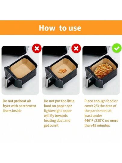 200 قطعة ورق شمع ورقي قابل للتخلص منه مصنوع من لب الخشب لملحقات الشواية الهوائية ، أواني الجبن والبخار قطع اكسسوارات الشواية الهوائية، ورق خبيز للشواية الهوائية