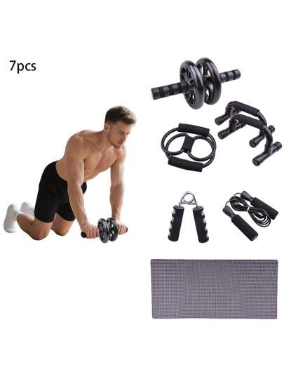 7 قطع مجموعة اللياقة البدنية النهائية: عجلة البطن ، أعمدة الضغط ، إلخ. - مصنوعة من مادة PVC متينة ، لا تحتاج إلى كهرباء - خيار مثالي للتمرين المنزلي وتدريب العضلات