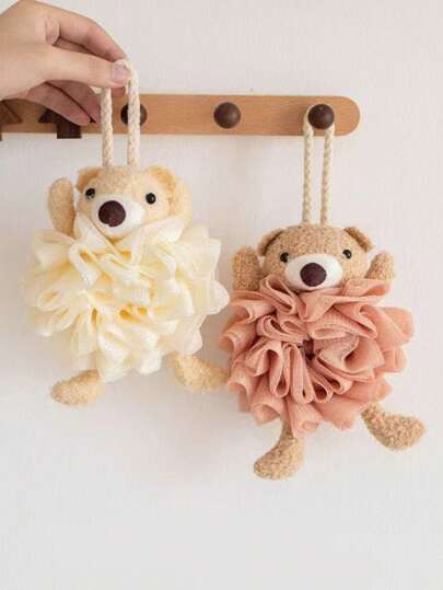 زغب حمام حملة صغير مرتحل بدمية الدب اليدوي المصنوع بالكروشيه، بفالوف استحمام طفل كرتوني، اكسسوارات استحمام للرضع قطعة واحدة