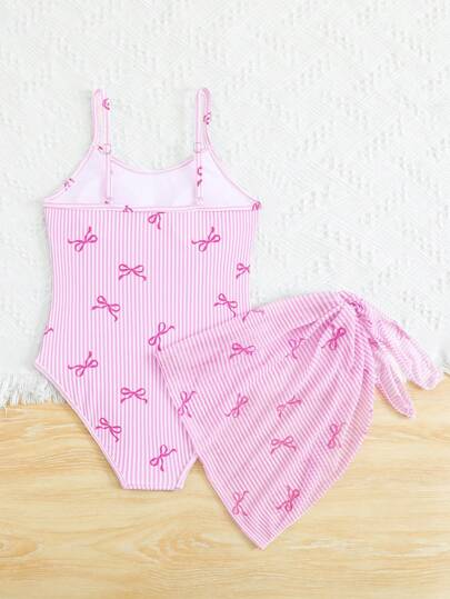 Lunivi بدلة سباحة قطعة واحدة للفتيات مزينة بنمط الفراشة وحاشية مزججة، باللون الأسود مع تفصيل فيونكة