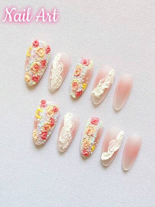 10 قطع من الأظافر المصنوعة يدويًا،على طراز لوحة زيتية طازجة، أظافر صناعية، أظافر صيفية، فن الأظافر الجميل، أظافر وردية فاتحة للضغط ، مناسبة للنساء والفتيات للارتداء اليومي أو في المناسبات ، جودة عالية الجودة.